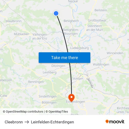 Cleebronn to Leinfelden-Echterdingen map