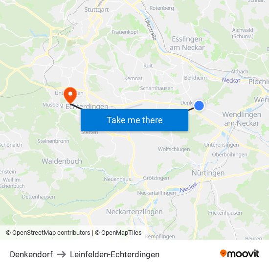 Denkendorf to Leinfelden-Echterdingen map