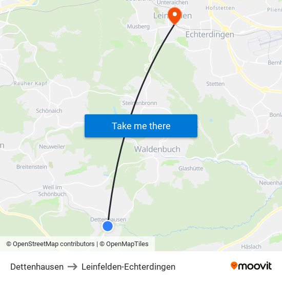 Dettenhausen to Leinfelden-Echterdingen map
