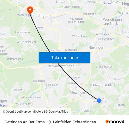 Dettingen An Der Erms to Leinfelden-Echterdingen map