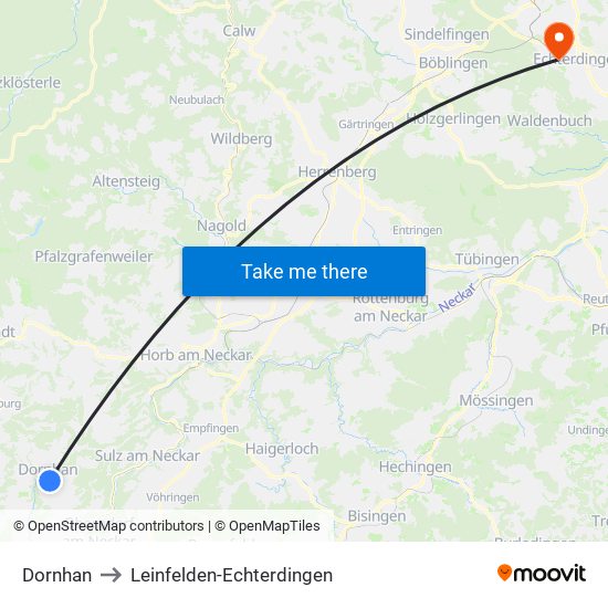 Dornhan to Leinfelden-Echterdingen map