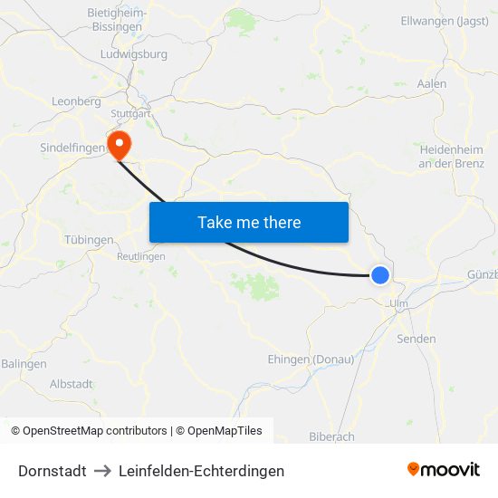 Dornstadt to Leinfelden-Echterdingen map