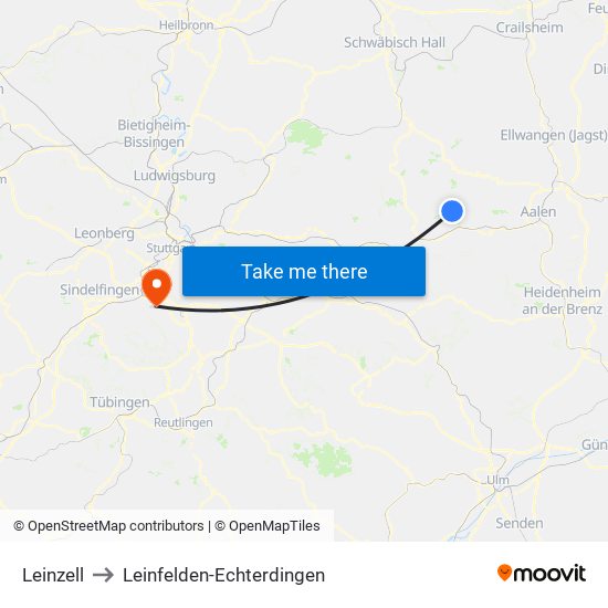 Leinzell to Leinfelden-Echterdingen map