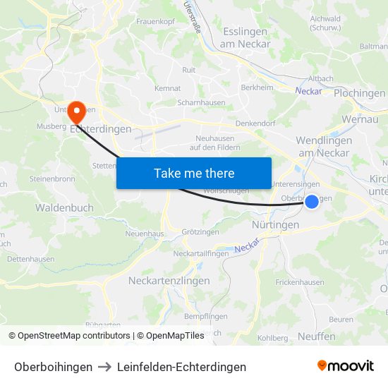 Oberboihingen to Leinfelden-Echterdingen map