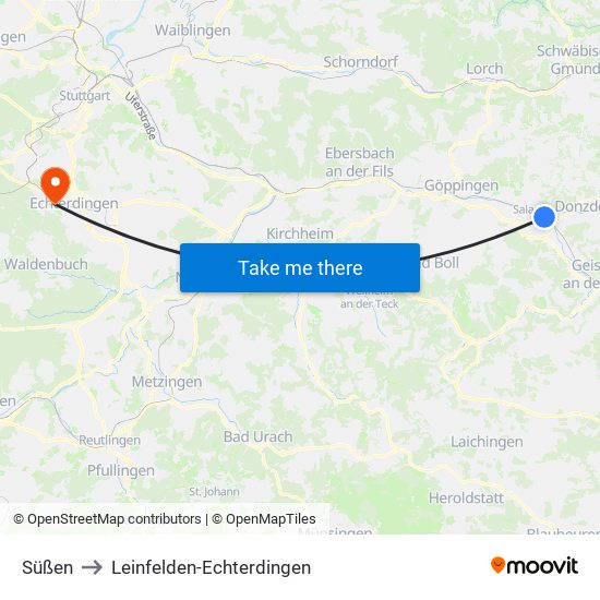 Süßen to Leinfelden-Echterdingen map