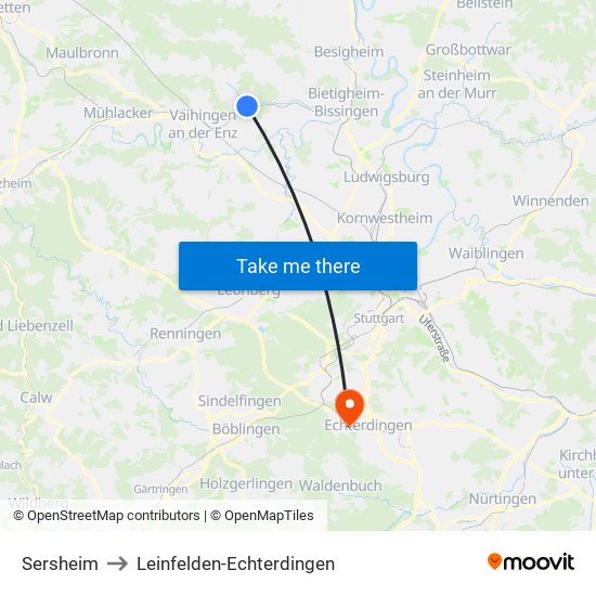 Sersheim to Leinfelden-Echterdingen map