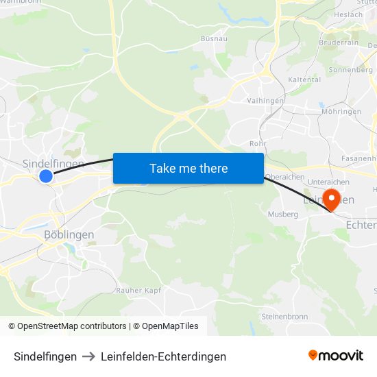 Sindelfingen to Leinfelden-Echterdingen map