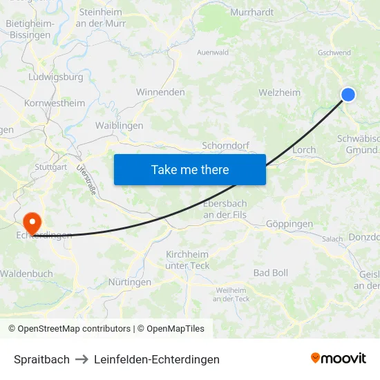 Spraitbach to Leinfelden-Echterdingen map