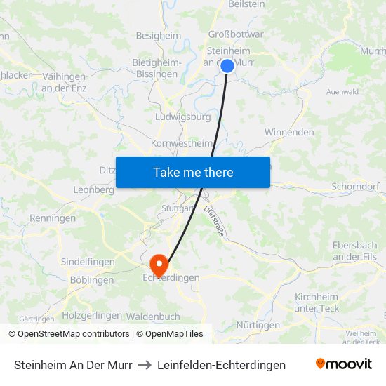 Steinheim An Der Murr to Leinfelden-Echterdingen map