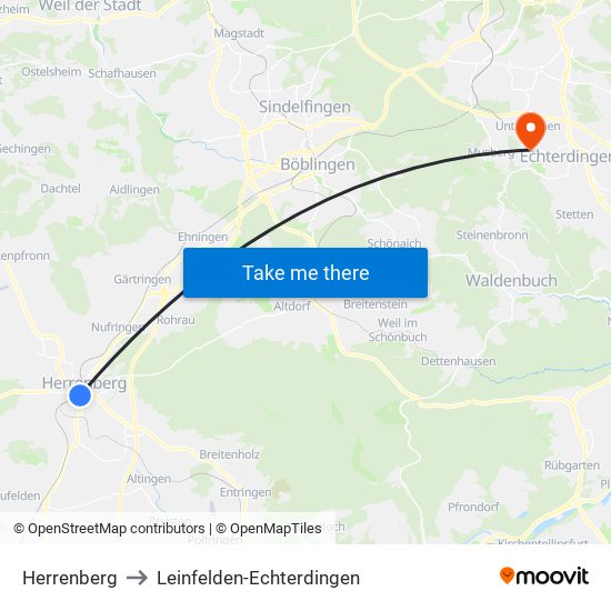 Herrenberg to Leinfelden-Echterdingen map