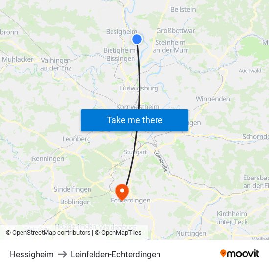 Hessigheim to Leinfelden-Echterdingen map