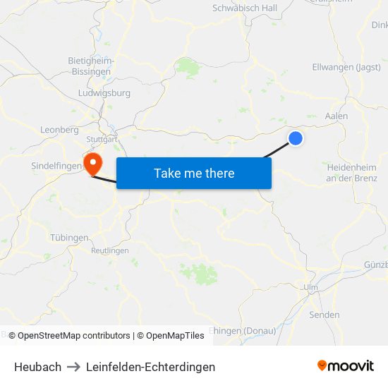 Heubach to Leinfelden-Echterdingen map