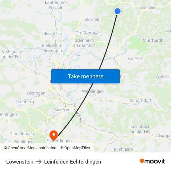 Löwenstein to Leinfelden-Echterdingen map