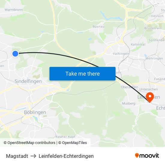 Magstadt to Leinfelden-Echterdingen map