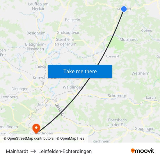 Mainhardt to Leinfelden-Echterdingen map