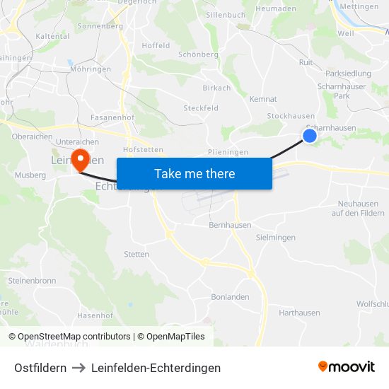 Ostfildern to Leinfelden-Echterdingen map