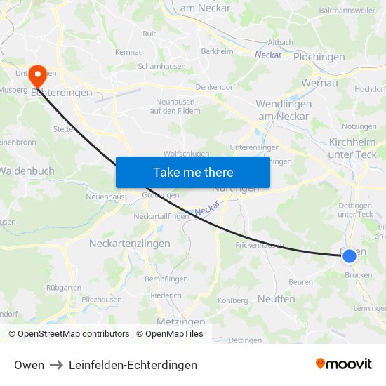 Owen to Leinfelden-Echterdingen map