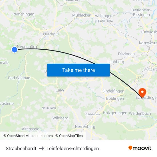Straubenhardt to Leinfelden-Echterdingen map