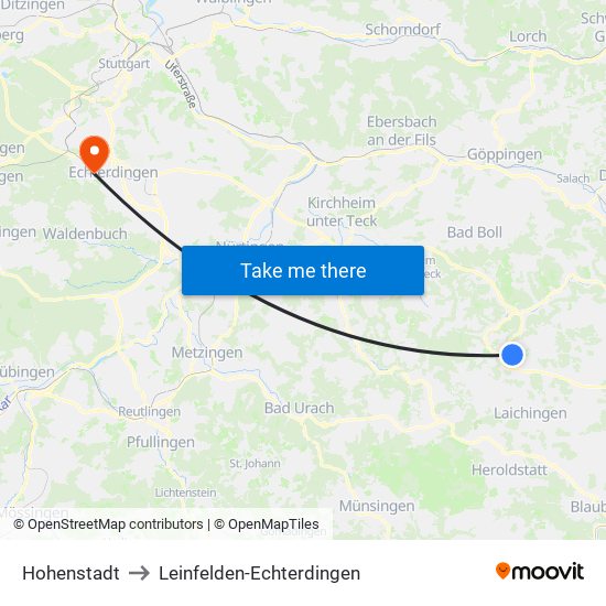 Hohenstadt to Leinfelden-Echterdingen map