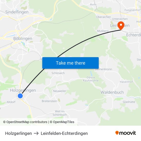 Holzgerlingen to Leinfelden-Echterdingen map