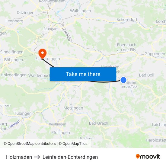 Holzmaden to Leinfelden-Echterdingen map