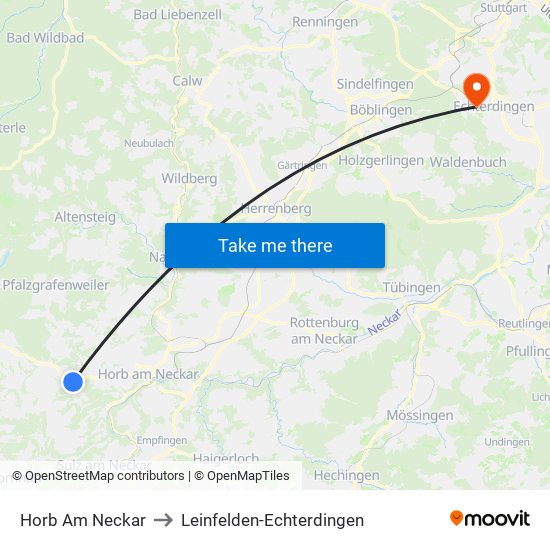 Horb Am Neckar to Leinfelden-Echterdingen map