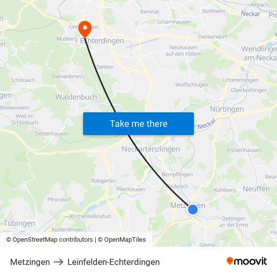 Metzingen to Leinfelden-Echterdingen map