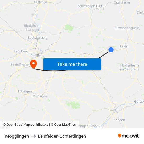 Mögglingen to Leinfelden-Echterdingen map