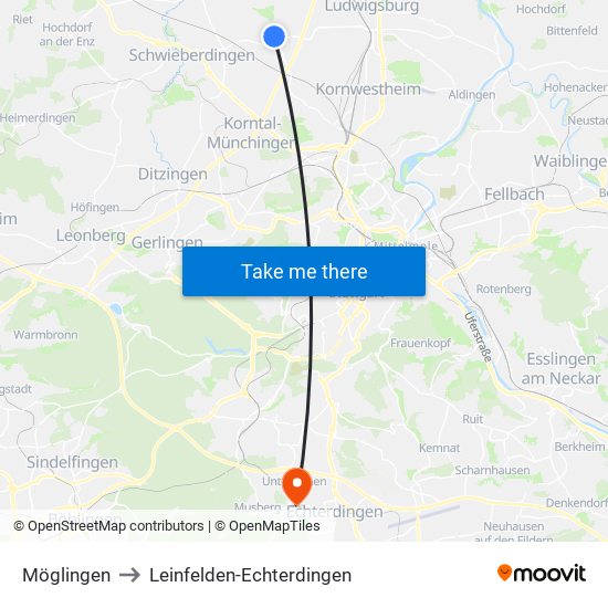 Möglingen to Leinfelden-Echterdingen map