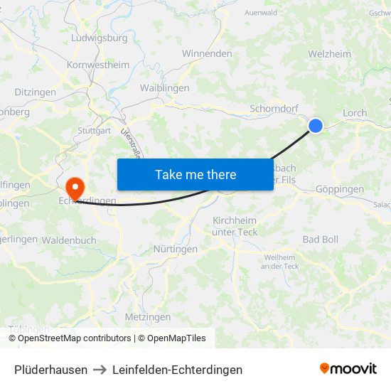 Plüderhausen to Leinfelden-Echterdingen map