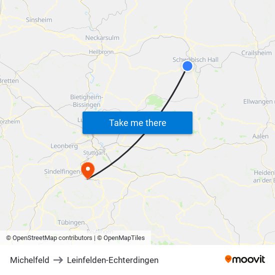 Michelfeld to Leinfelden-Echterdingen map