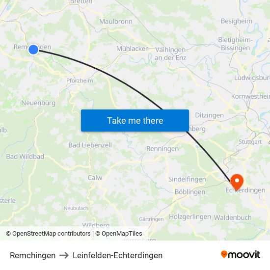 Remchingen to Leinfelden-Echterdingen map