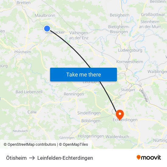 Ötisheim to Leinfelden-Echterdingen map