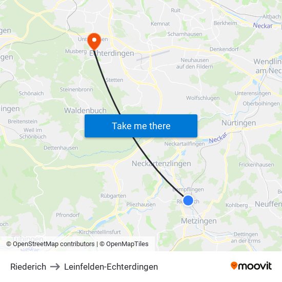 Riederich to Leinfelden-Echterdingen map