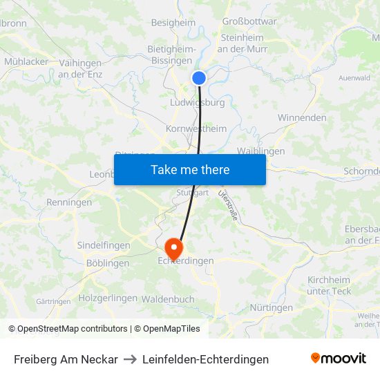 Freiberg Am Neckar to Leinfelden-Echterdingen map