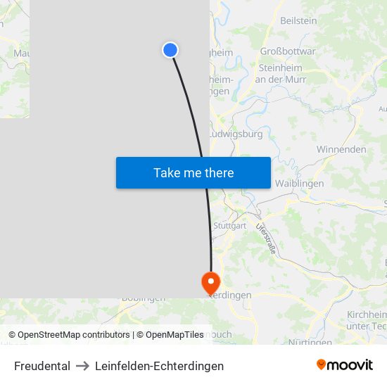 Freudental to Leinfelden-Echterdingen map