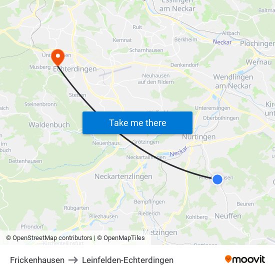 Frickenhausen to Leinfelden-Echterdingen map