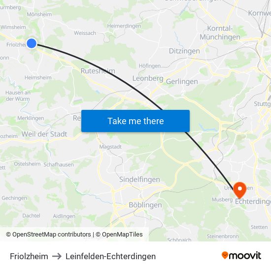 Friolzheim to Leinfelden-Echterdingen map