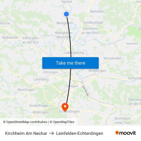 Kirchheim Am Neckar to Leinfelden-Echterdingen map