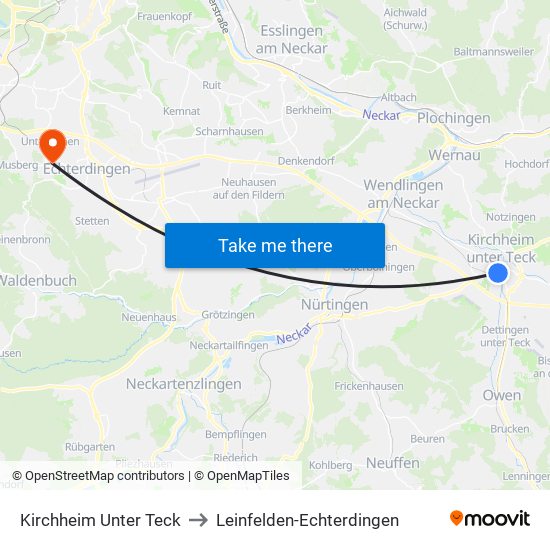 Kirchheim Unter Teck to Leinfelden-Echterdingen map