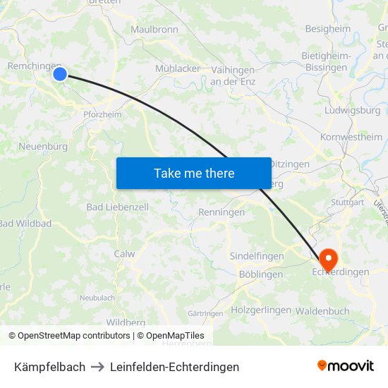 Kämpfelbach to Leinfelden-Echterdingen map