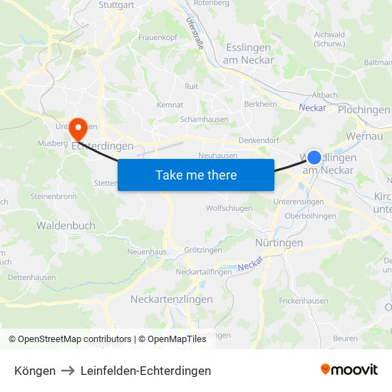 Köngen to Leinfelden-Echterdingen map