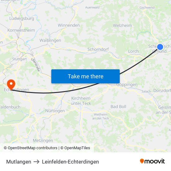 Mutlangen to Leinfelden-Echterdingen map