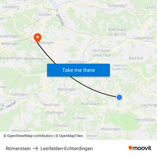 Römerstein to Leinfelden-Echterdingen map