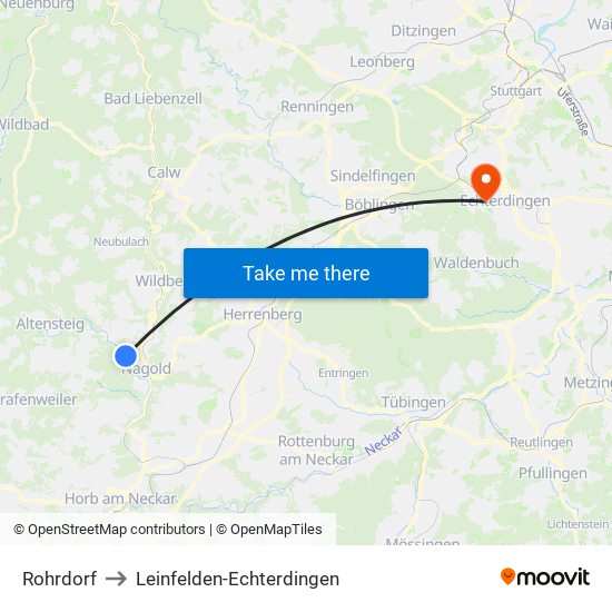 Rohrdorf to Leinfelden-Echterdingen map