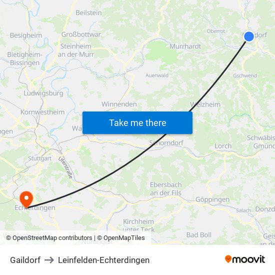 Gaildorf to Leinfelden-Echterdingen map