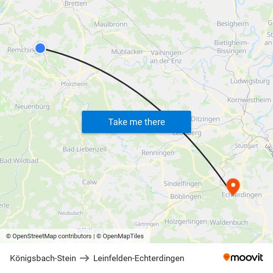 Königsbach-Stein to Leinfelden-Echterdingen map