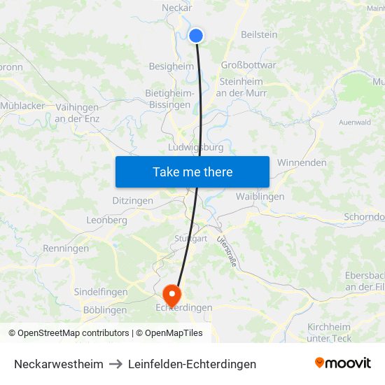 Neckarwestheim to Leinfelden-Echterdingen map