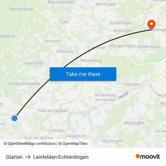 Glatten to Leinfelden-Echterdingen map