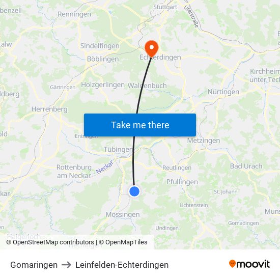 Gomaringen to Leinfelden-Echterdingen map